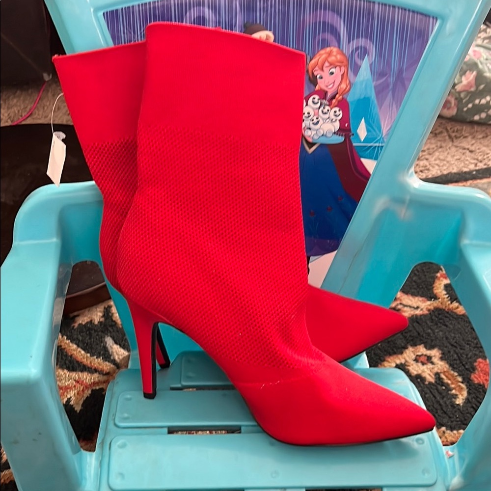 Brash Red Ankle Boots Sleek Suede High Heel